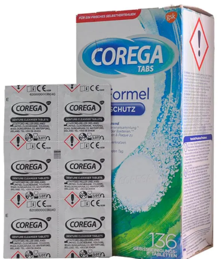 تصویر  قرص تمیز کننده پروتز دندان کورگا COREGA حاوی عصاره نعناع بسته 30 عددی